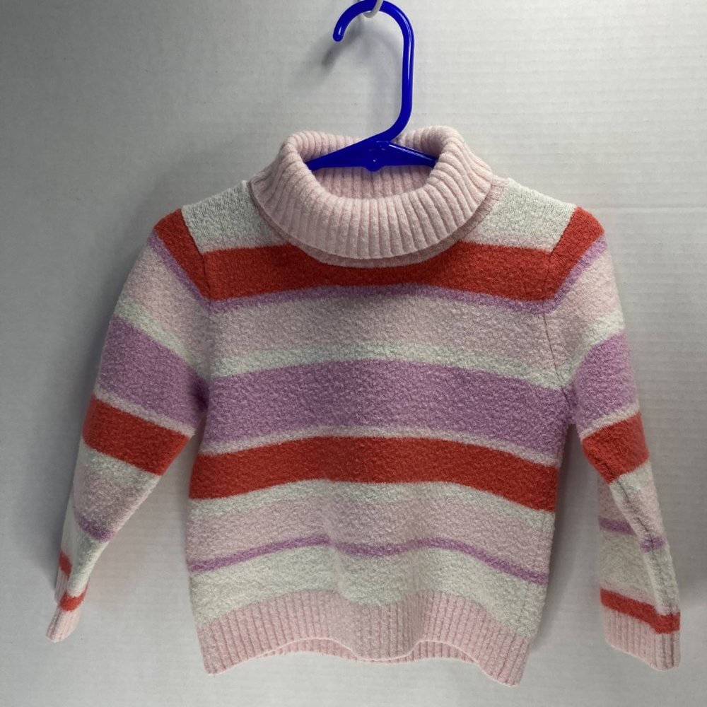 Old Navy Pink/White Turtleneck Striped Sweater - Sz 18-24 Months